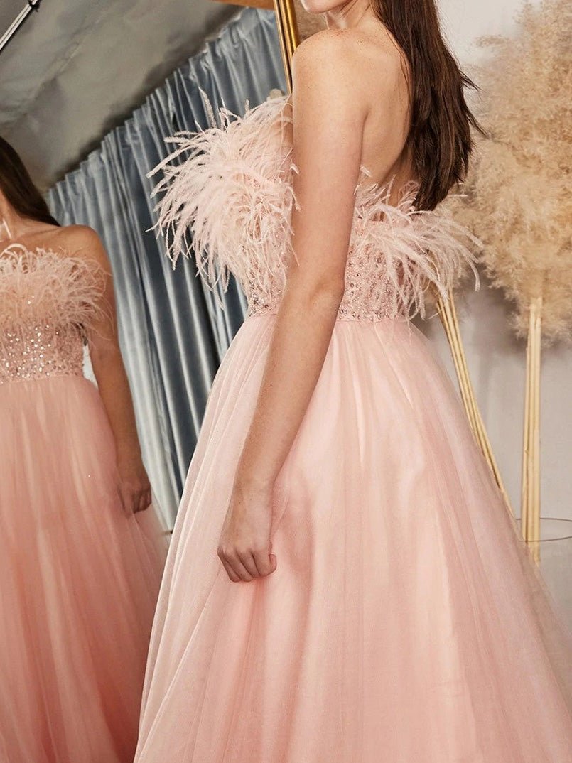 Women's Dresses One-Shoulder Feather Sequin Panel Mesh Dress - Maxi Dresses - Instastyled | Online Fashion Free Shipping Clothing, Dresses, Tops, Shoes - 25/08/2022 - Color_Apricot - DRE2208255247