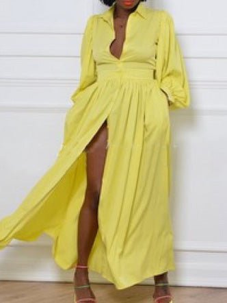 Women's Dresses Solid Button Balloon Sleeve Shirt Dress - Maxi Dresses - Instastyled | Online Fashion Free Shipping Clothing, Dresses, Tops, Shoes - 26/08/2022 - 40-50 - casual-dresses
