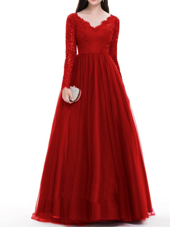 Women's Dresses Mesh Lace Long Sleeve Party Dress - Maxi Dresses - Instastyled | Online Fashion Free Shipping Clothing, Dresses, Tops, Shoes - 25/08/2022 - Color_Red - DRE2208255246