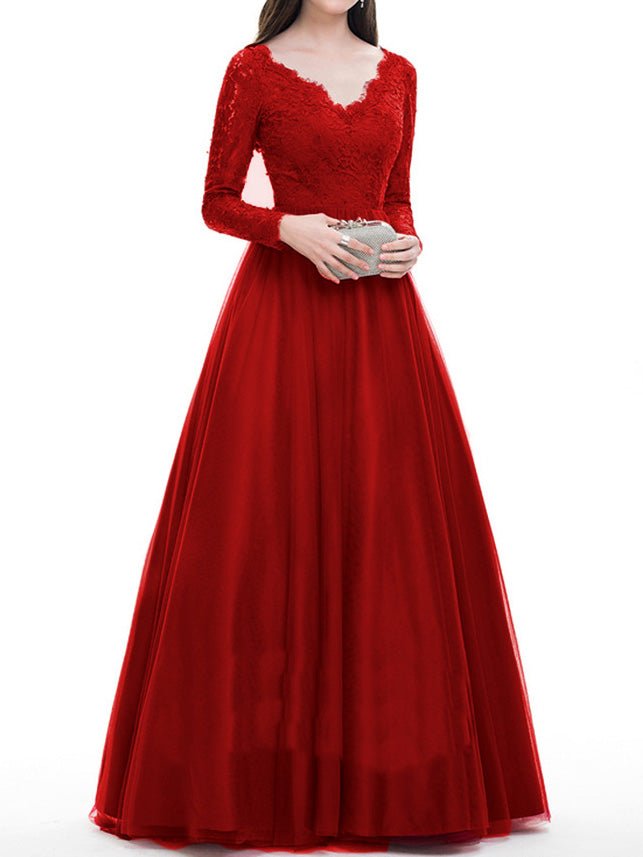 Women's Dresses Mesh Lace Long Sleeve Party Dress - Maxi Dresses - Instastyled | Online Fashion Free Shipping Clothing, Dresses, Tops, Shoes - 25/08/2022 - Color_Red - DRE2208255246