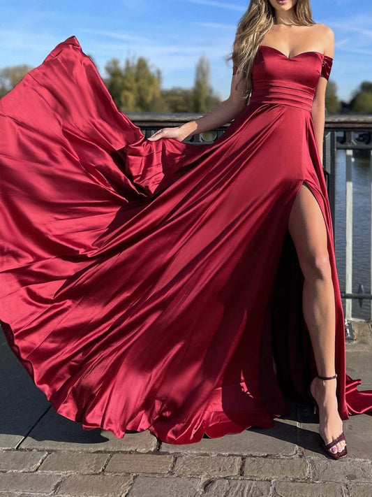 Women's Dresses One-Shoulder Split Swing Dress - Maxi Dresses - Instastyled | Online Fashion Free Shipping Clothing, Dresses, Tops, Shoes - 25/08/2022 - Color_Pink - Color_Red