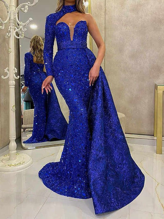Women's Dresses Shiny Halter Sloping Shoulder Irregular Dress - Maxi Dresses - Instastyled | Online Fashion Free Shipping Clothing, Dresses, Tops, Shoes - 24/08/2022 - color-blue - color-light-white