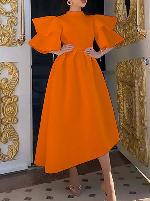 Women's Dresses Solid Double Layer Ruffle Sleeve Dress - Maxi Dresses - Instastyled | Online Fashion Free Shipping Clothing, Dresses, Tops, Shoes - 24/08/2022 - color-orange - color-red