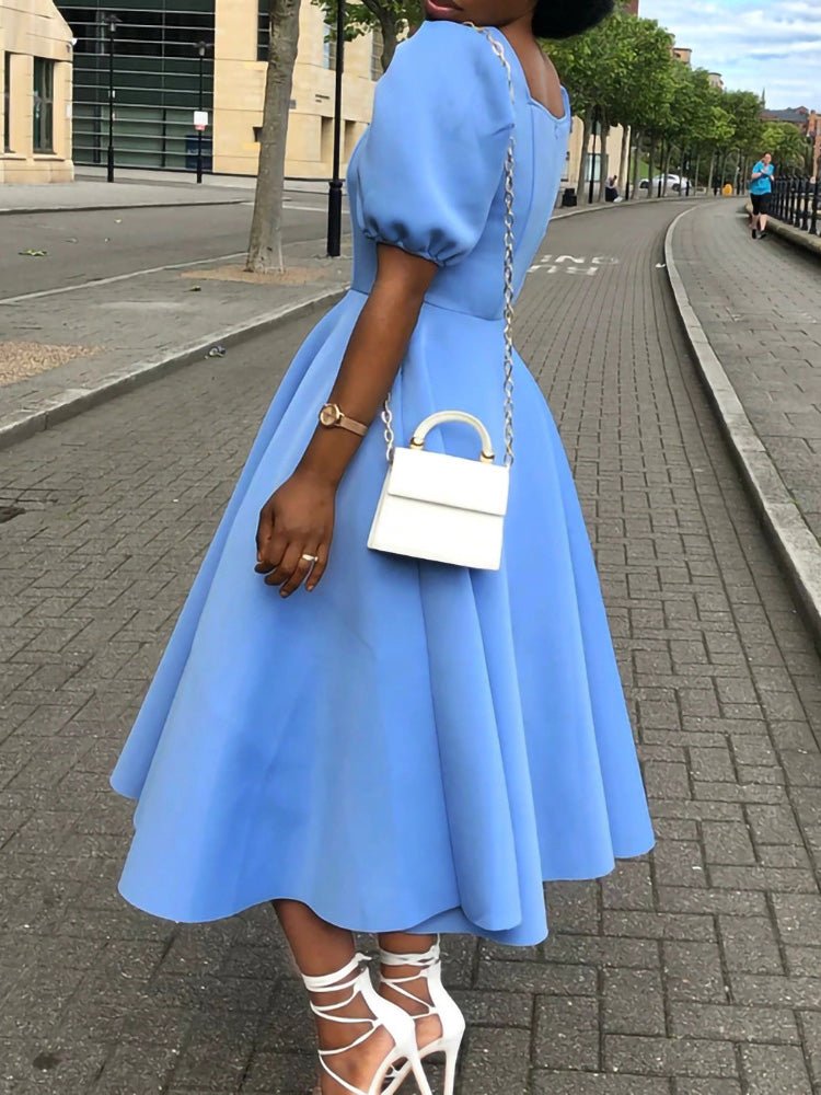 Women's Dresses Solid Square Neck Short Sleeve Dress - Maxi Dresses - Instastyled | Online Fashion Free Shipping Clothing, Dresses, Tops, Shoes - 23/08/2022 - color-blue - color-light-white