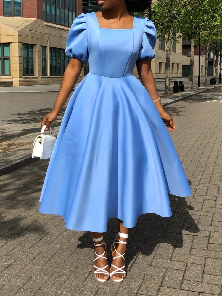 Women's Dresses Solid Square Neck Short Sleeve Dress - Maxi Dresses - Instastyled | Online Fashion Free Shipping Clothing, Dresses, Tops, Shoes - 23/08/2022 - color-blue - color-light-white