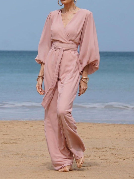 Women's Dresses V-Neck Tie Balloon Sleeve Dress - Maxi Dresses - Instastyled | Online Fashion Free Shipping Clothing, Dresses, Tops, Shoes - 23/08/2022 - color-pink - Color_Pink