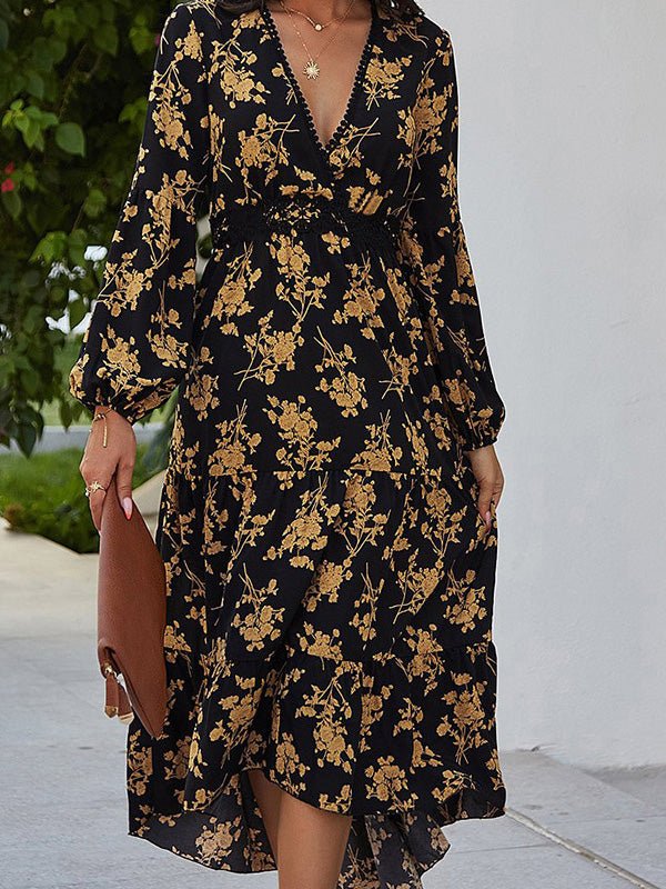 Women's Dresses V-Neck Vintage Print Long Sleeve Dress - Maxi Dresses - Instastyled | Online Fashion Free Shipping Clothing, Dresses, Tops, Shoes - 23/08/2022 - 40-50 - color-light_purple