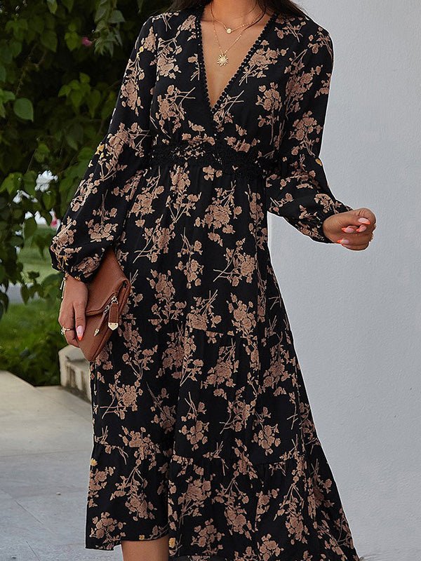 Women's Dresses V-Neck Vintage Print Long Sleeve Dress - Maxi Dresses - Instastyled | Online Fashion Free Shipping Clothing, Dresses, Tops, Shoes - 23/08/2022 - 40-50 - color-light_purple